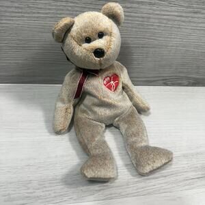 Ty Beanie Babies 1999 Bear with Heart Patch Red Ribbon Ages 3+ 3-11 Years